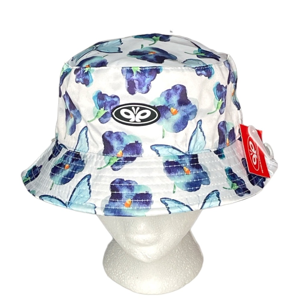 Petals and Peacocks Butterflies and Flowers Bucket Hat White Blue